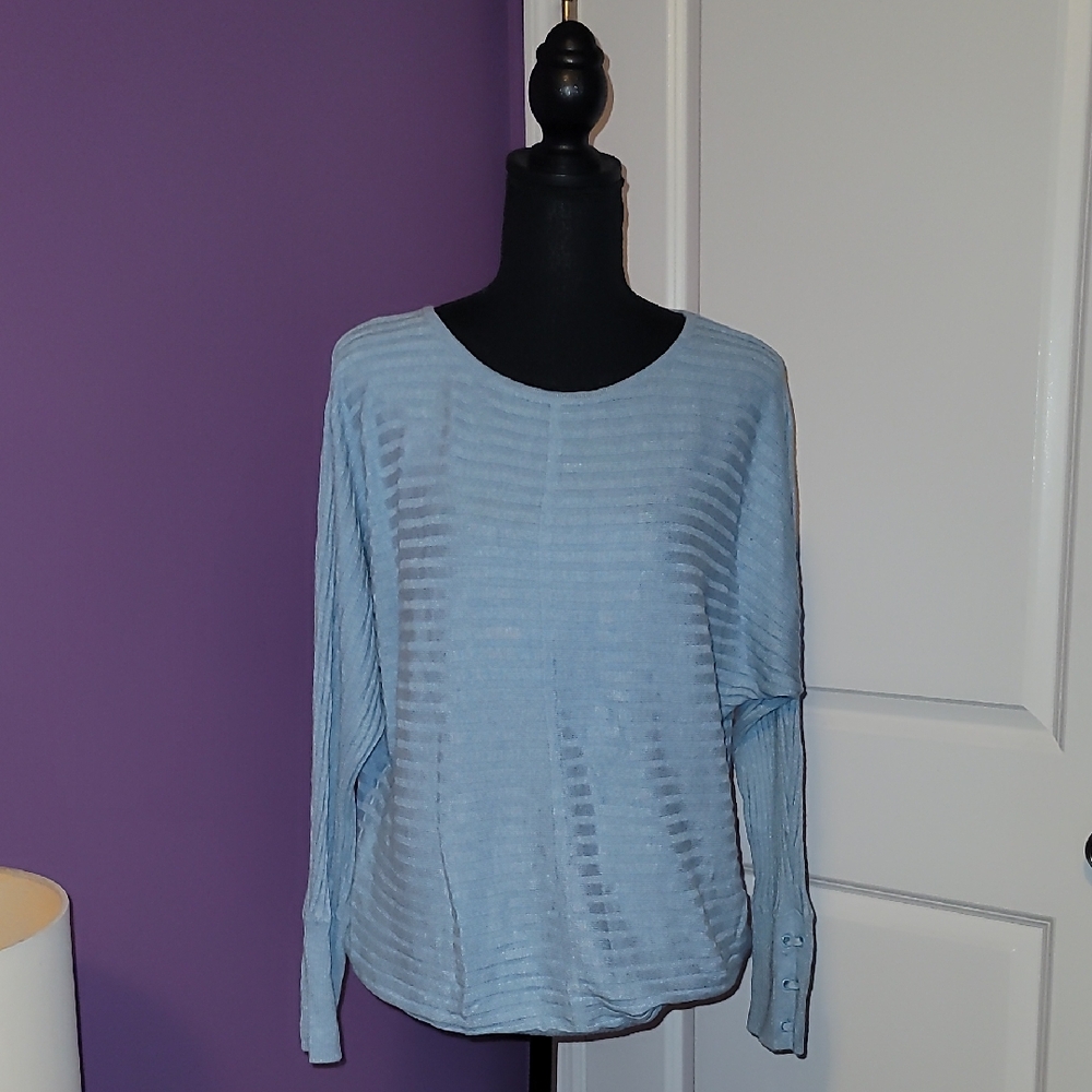 Soho Jeans Light Blue Striped Long Sleeve Top Sz: XL - Picture 1 of 7